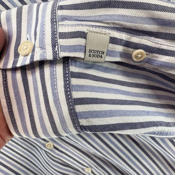 Scotch & Soda Shirt Mens L Blue White Stripe Viscose Button Down Classic Preppy - Picture 7 of 15